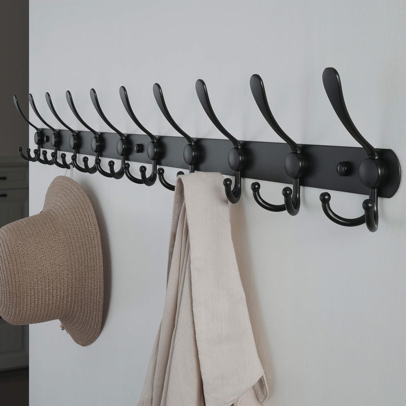 Dseap Coat Rack Wall Mount - 38â€ Long 10-Tri-Hooks Heavy Duty Coat Hanger Rail Wall Hooks for Hanging Coats Hats Clothing Clothes Purse Mudroom Entryway, Black, Pack of 2 - Image 3